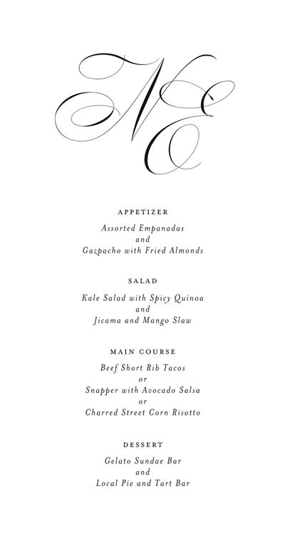 White Oval Wedding Menu - Thorn