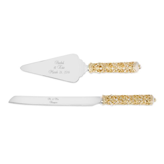 Gold and Pearl Enamel Crown Cake Server Set