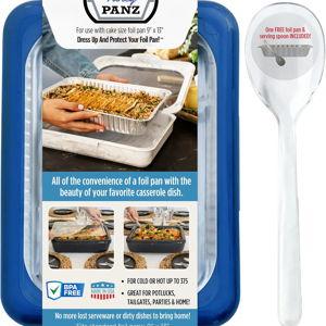 Fancy Panz - Denim Blue 9x13x2" Aluminum Foil Pan Carrier with Lid - Elevated Food Serving Tray - Portable Casserole Carrier with Lid - Made in the USA Hosting Essentials