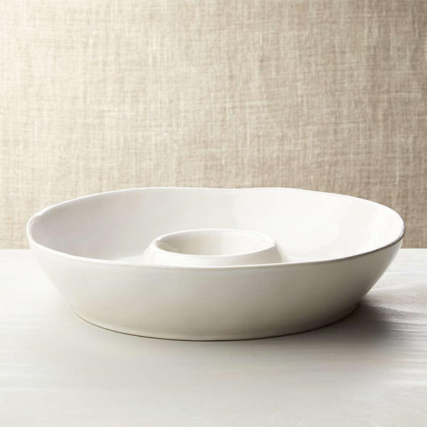 Marin White Stoneware Chip and Dip Server