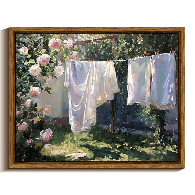 VIYYIEA Framed Wall Art Decor for Living Room, Vintage Sunshine Farmhouse Art Prints, Rustic Landscape Laundry Wall Decor, Mid Century Modern Artwork, Floral Wall Art for Living Room Bedroom