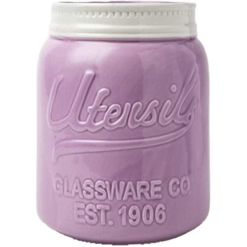 Comfify Wide Mouth Mason Jar Utensil Holder Decorative Kitchenware Organizer Crock, Chip Resistant Ceramic, Dishwasher Safe - Kitchen Caddy Purple, Large Size 7" High