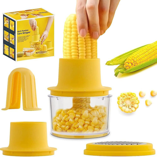OLEKURT Multifunctional Corn Peeler - Corn Cob Stripper | Quick Corn Kernels Remove Tool | with Bowl and Safety Handle