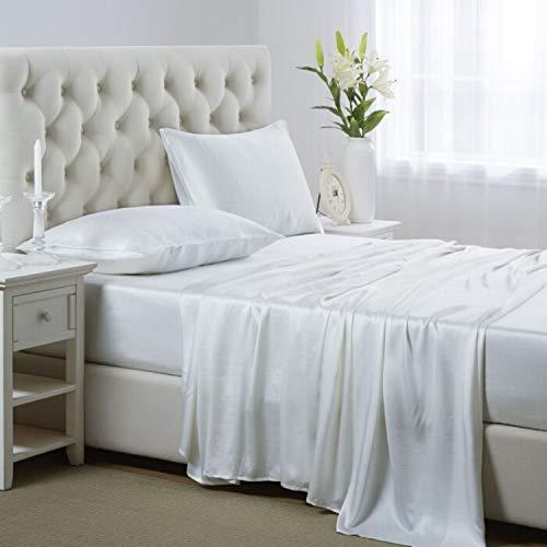 Lanest Housing Silk Satin Sheets, 4-Piece King Size Satin Bed Sheet Set with Deep Pockets, Cooling and Soft Hypoallergenic Satin Sheets King - Ivory