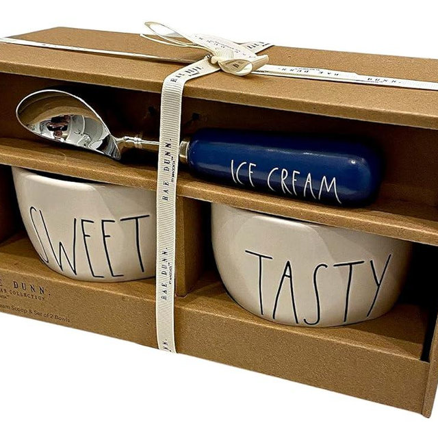 Rae Dunn Ice Cream bowl set TASTY SWEET Bowls With ICE CREAM Scoop