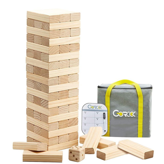 GOROCK Giant Tumble Tower Games，60 Pcs Wooden Block Up to 5FT Stacking Game with Dice Scoreboard and Carry Bag ，Christmas Birthday Gift for Family Outdoor Indoor Party Camping Beach Lawn Games