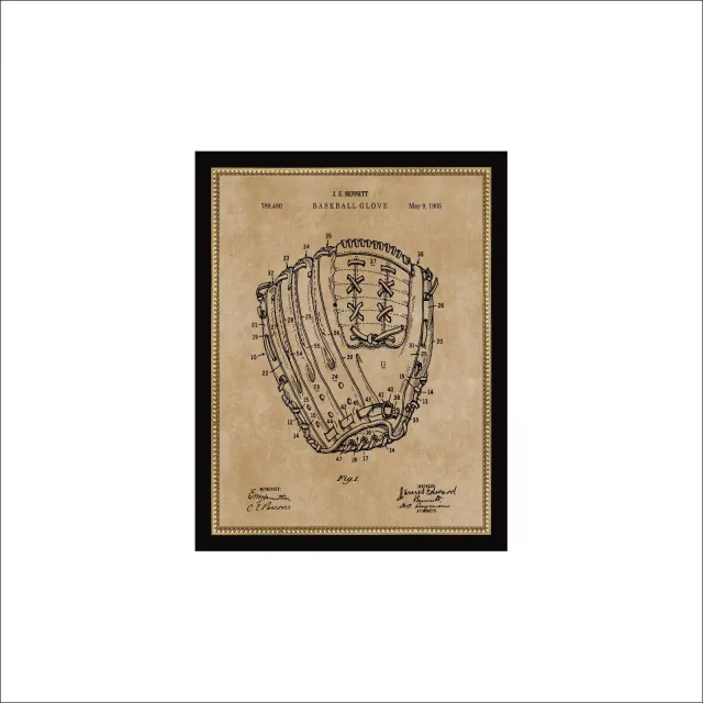 Petal Lane 7"x9" Vintage Baseball Mit Map Beaded Framed Wall Art Black