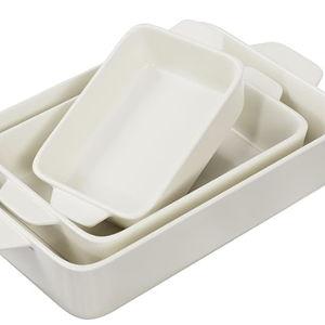 Kook Ceramic Bakeware Set, Rectangular Baking Dishes (Ivory)