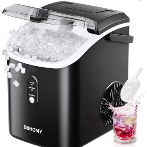 EUHOMY Nugget Ice Maker Countertop with Handle, Ready in 6 Mins, 34lbs Per Day, Removable Top Cover, Auto-Cleaning, Portable Sonic Ice Maker with Basket and Scoop, for Home/Party/RV/Camping (Black)