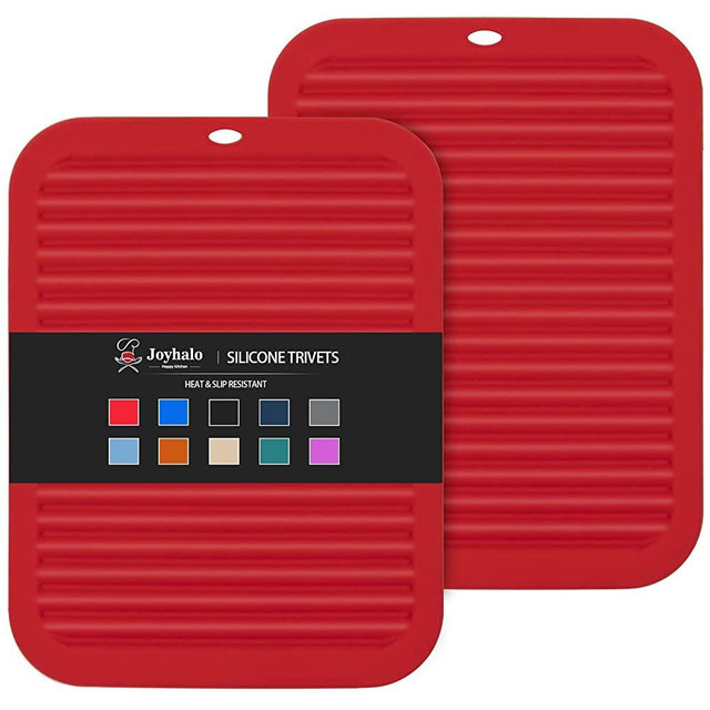 Joyhalo Trivets for Hot Dishes - Hot Pads for Kitchen, Silicone Trivets for Hot Pots and Pans, Hot Plates to Protect Table, Quartz Countertops Heat Resistance to 480°F, Set of 2, Red