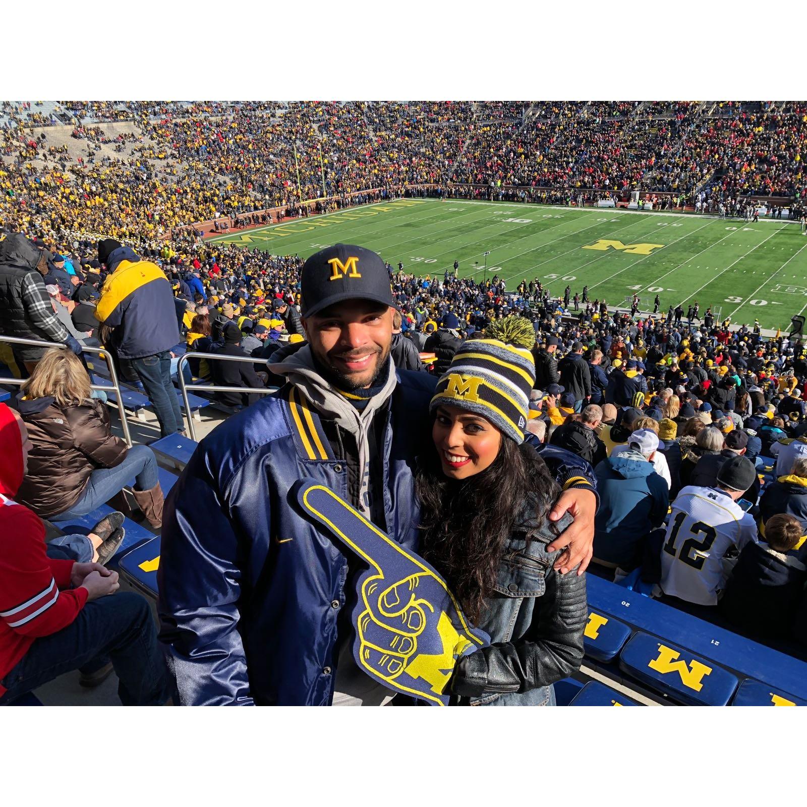 Sonam's first time watching a Michigan game at the big blue house