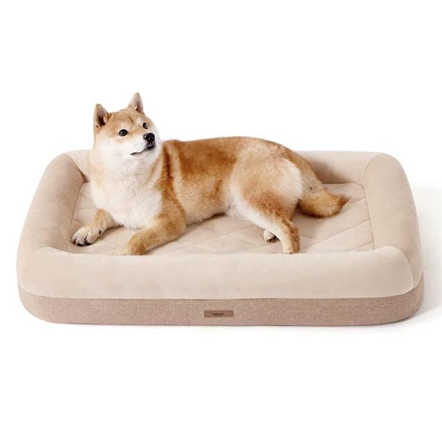 Lesure Memory Foam Dog Beds for Large Dogs - Orthopedic Dog Bed Washable Made with CertiPUR-US® Certified Foam, Bolster Pet Bed with Removable Washable Cover and Waterproof Lining, Khaki Cream