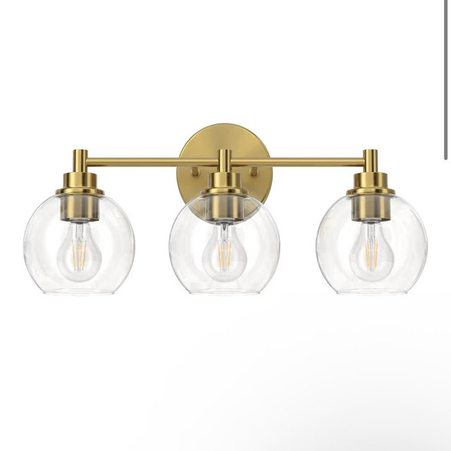 VONLUCE Bathroom Light Fixtures, 3-Light Bathroom Vanity Light with Globe Glass Shades E26 Sockets, Vanity Lights Over Mirror for Bedroom Hallway Living Room, Gold Finish