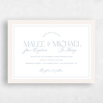 Denim Blue Wedding Invitation - Seren Landscape