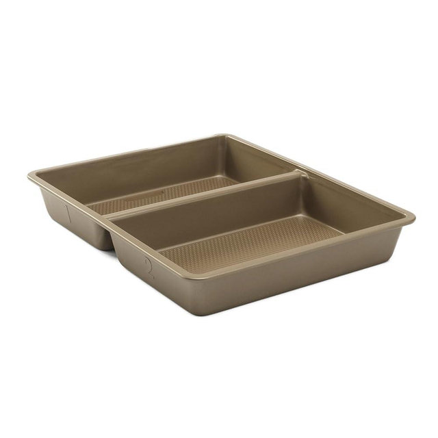 GoodCook Best Bake Nonstick Textured Carbon Steel Divided Oblong Pan, 11" x 14", Bronze