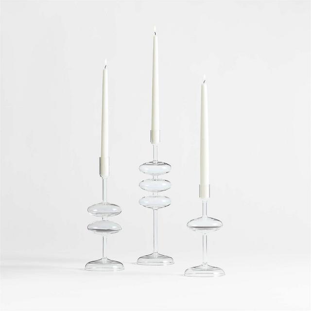 Venezia Clear Glass Taper Candle Holders, Set of 3