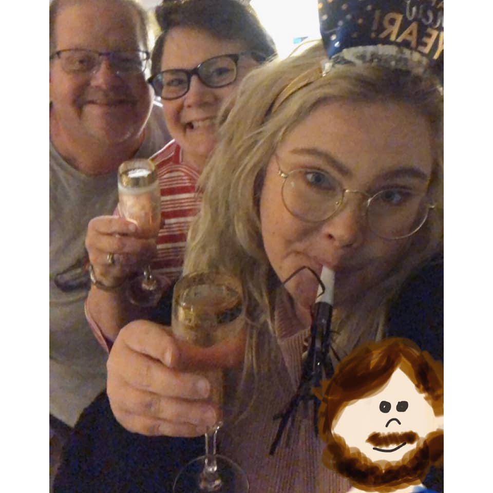 New Years! Cam was too sleepy to make it to midnight this time so I had to use CGI.