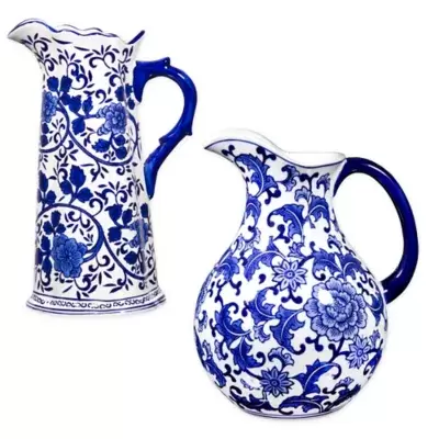 Blue & White 73 oz. Ceramic Pitcher