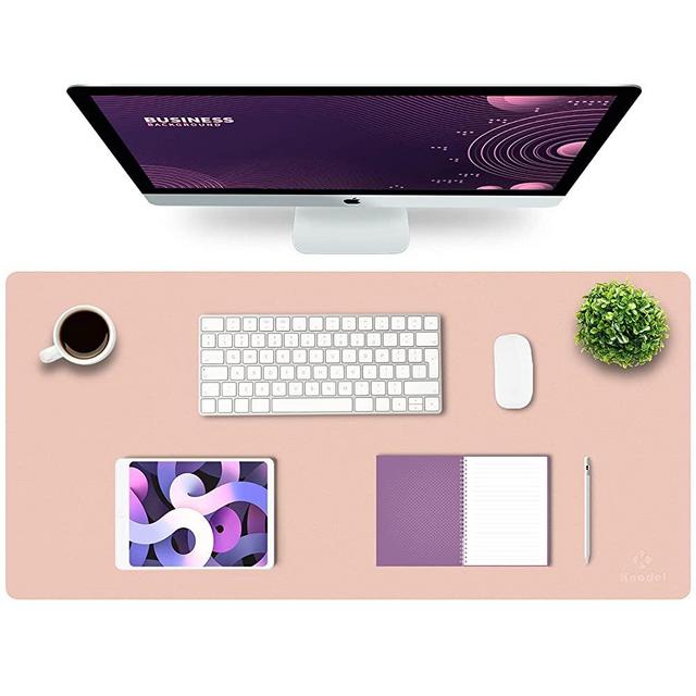 Knodel Desk Mat, Office Desk Pad, Waterproof Desk Mat for Desktop, Leather Desk Pad for Keyboard and Mouse, Desk Pad Protector for Office and Home (35.4" x 17", Pink)