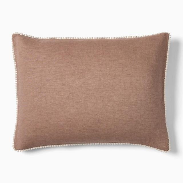 European Flax Linen Pom Pom, King Sham, Mulberry