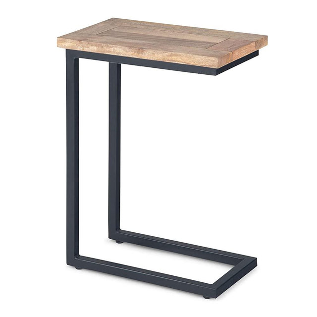 Simpli Home Skyler Solid Mango Wood and Metal 18 inch wide Rectangle Industrial C Side Table in Natural, Fully Assembled, for the Living Room and Bedroom