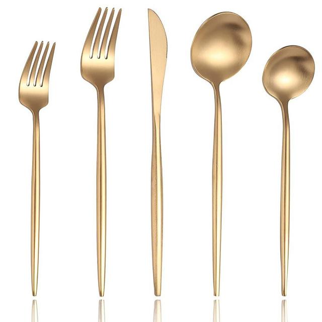 Lemeya Matte Gold Modern Silverware Set,18/10 Stainless Steel Flatware Set,30-Piece Cutlery Set Service for 6,Tableware Utensil Set for Home and Restaurant, Satin Finish, Dishwasher Safe