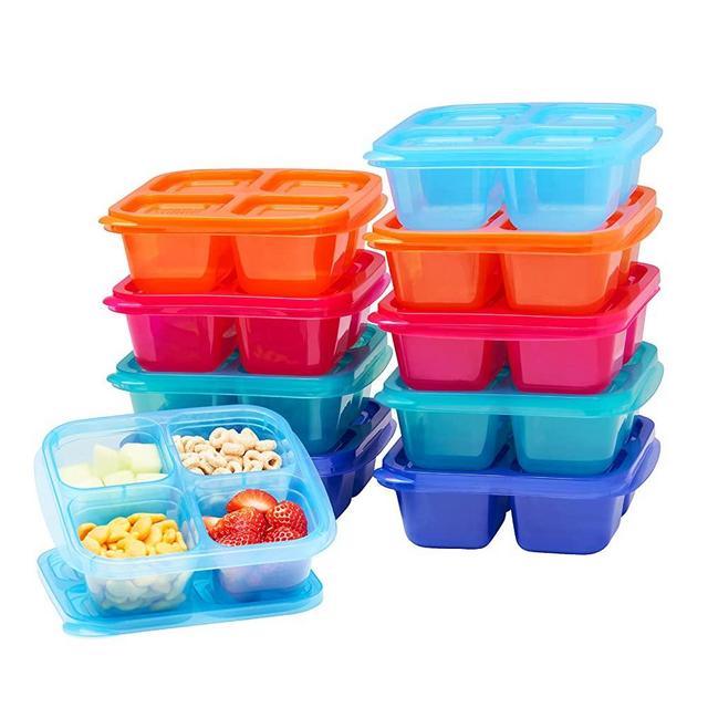 EasyLunchboxes - Bento Snack Boxes - Reusable 4-Compartment Food Containers for School, Work and Travel, Set of 10, (Jewel Brights)