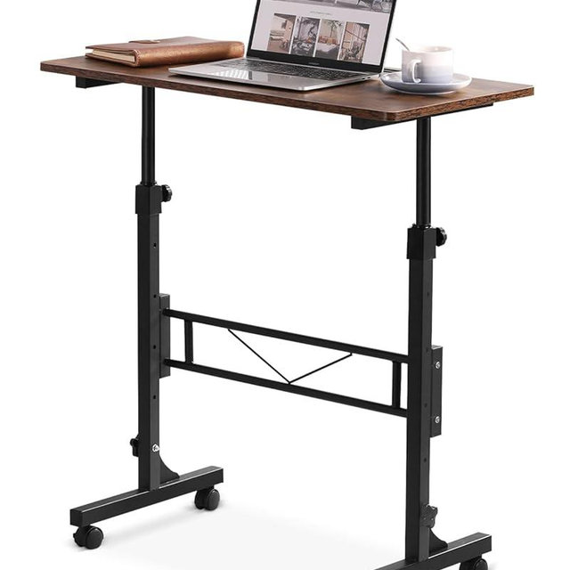 Small Standing Desk Adjustable Height, Mobile Stand Up Desk with Wheels, 32 Inch Portable Rolling Desk Small Computer Desk, Portable Laptop Desk Standing Wood Rustic