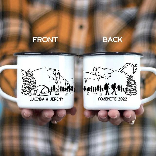 Yosemite Camp Mug Customizable, El Capitan Personalized Mountain Outdoor Couple Gift, Rustic Coffee Cup, Camping Engagement Elopement Gift