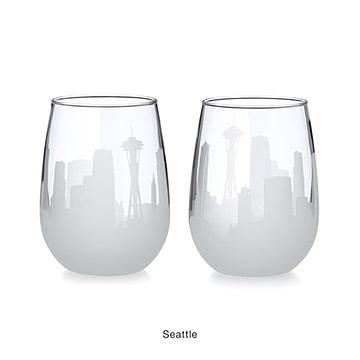Etched Skyline Wine Glasses - Set of 2 Seattle Skyline