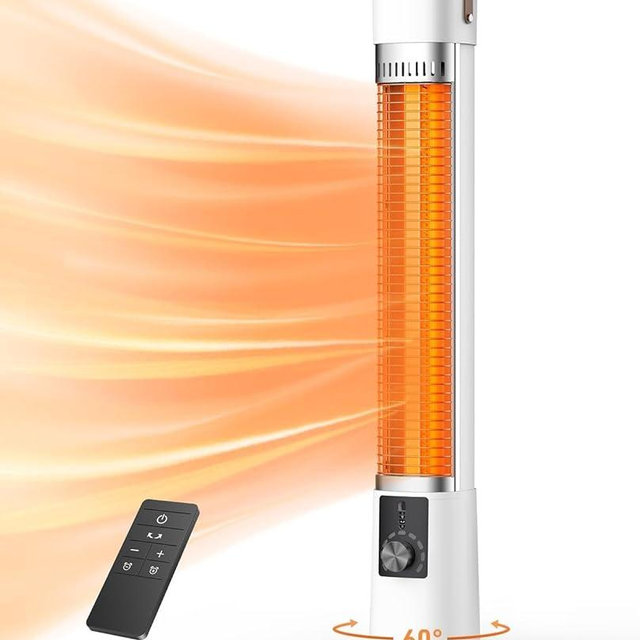 Aerozy Patio Heater for Outdoor Use, Electric Space Heater Indoor, Portable Infrared Heater with 60-Degree Oscillation, Timer, Remote, for Patio, Gazebo, White