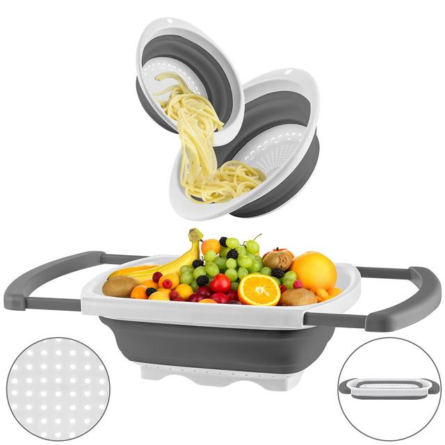 QiMH Collapsible Colander Set of 3-1pc 6 Quart Over the Sink Silicone Strainer - 1pc 4 Quart and 1pc 2 Quart Folding Strainers - Dishwasher Safe(greywhite)