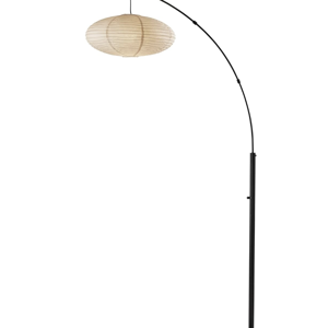 Adesso Arc Floor Lamp, 80” Tall Black Base, Oval Off-White Paper Shade – Convenient Overhead Lighting for Living Room, Nursery, Bedroom or Office