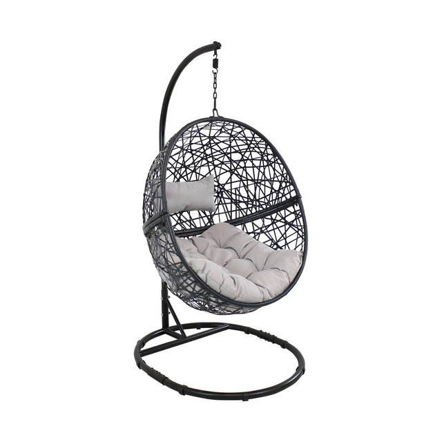 Sunnydaze Decor 3pc Outdoor Resin Wicker Jackson Hanging Basket Egg Chair Swing with Cushions, Headrest, and Steel Stand Set