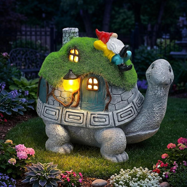 SunGlee Solar Turtle Garden Statue Lights with Rooftop Lawn Gnome Solar Garden Decor for Outside Yard Balcony Patio Lawn Ornament Home Decor Gifts for Mom Grandma