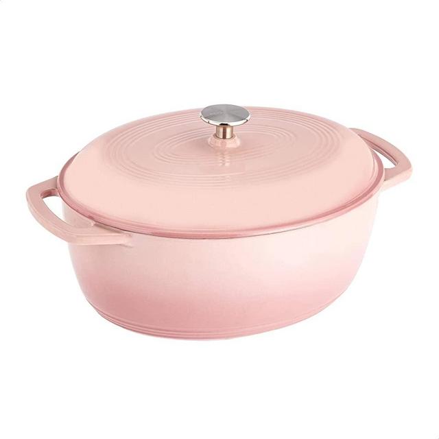 AmazonBasics Oval Enameled Cast Iron Dutch Oven-7-Quart, Light Pink, 327259140