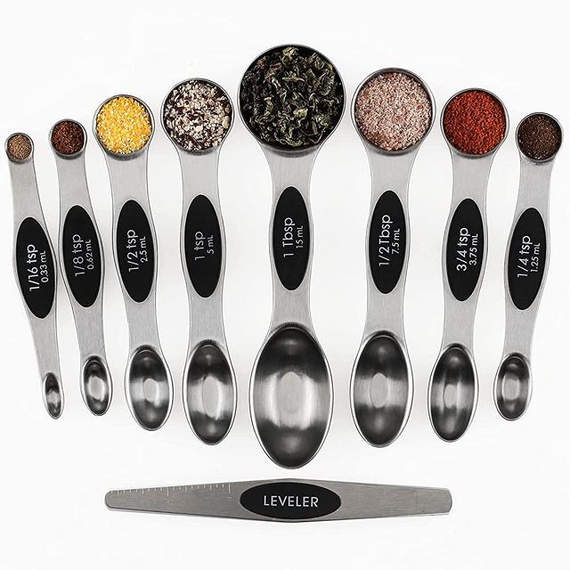 Magnetic Measuring Spoons Sets of 9 Stainless Steel Dual Sided Stackable Teaspoon Tablespoon Spoon for Measuring Dry and Liquid Ingredients