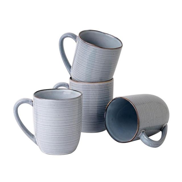 famiware Tempus Coffee Mugs Set of 4, 14 oz Coffee Cup Set, Stoneware Mugs with Handle for Coffee, Tea, Cocoa, Milk, Cappuccino, Microwave Safe - Pearl Blue