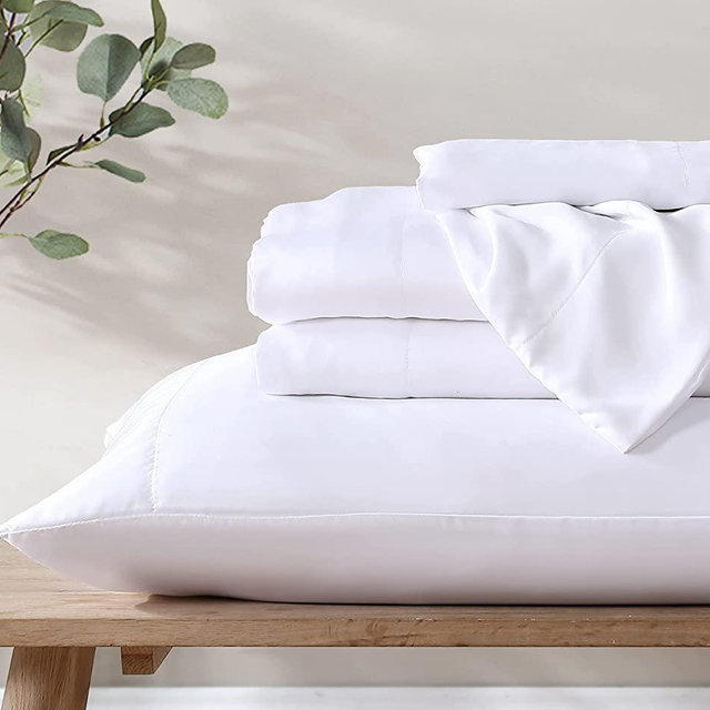 Ethos Natura 100% Eucalyptus Tencel Lyocell Sheet Set, Silky Soft & Smooth Cooling Sheets for All-Season, Sustainably Made, Moisture-Wicking, Hypoallergenic - Queen, White