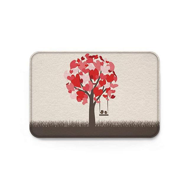 Low Profile Door Mat for Front Door Home Entrance Outside Doormat Shoes Scraper Mud Trapper Rug Carpet Heart Tree Swing Valentine's Day 20x31.5 inch