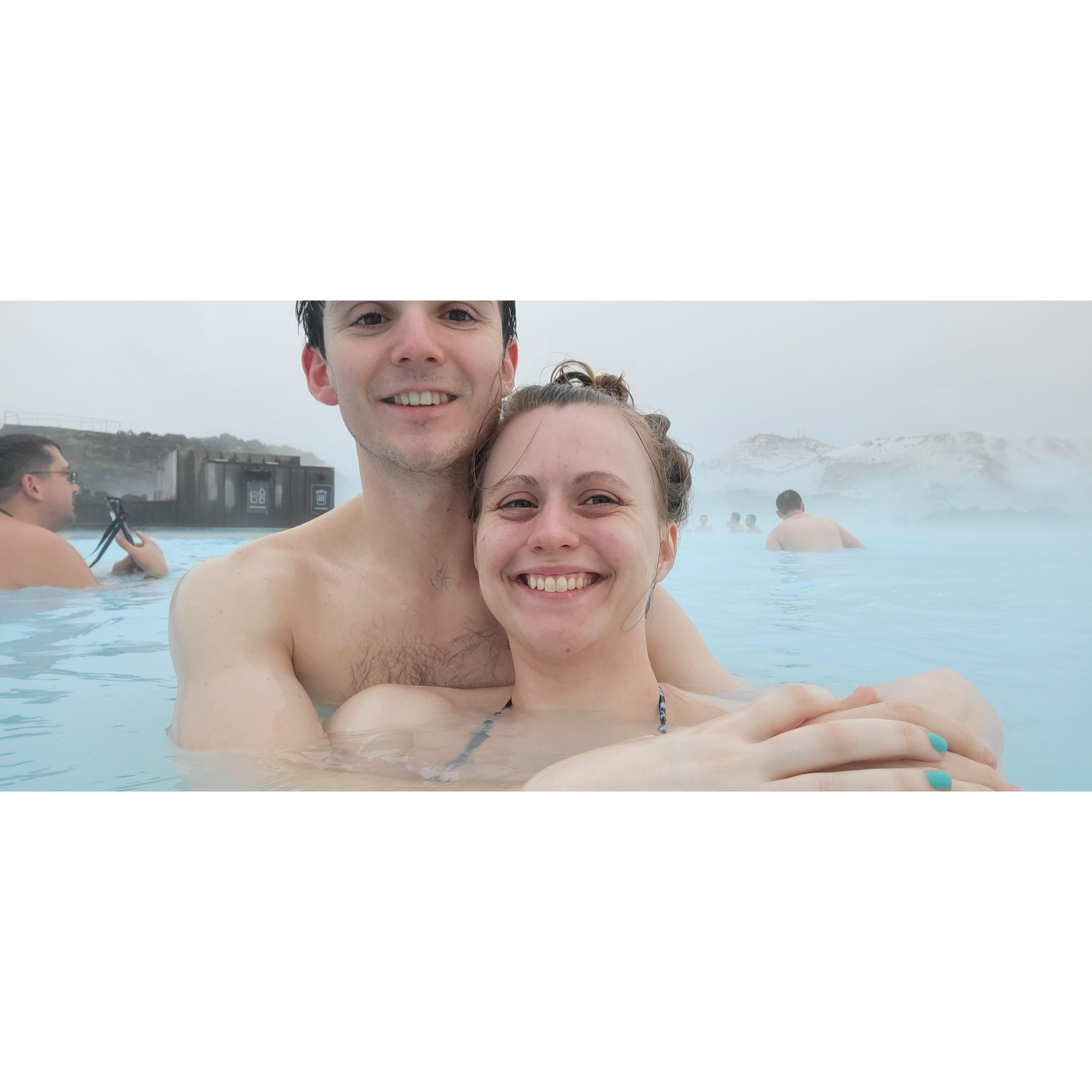 Enjoying the Blue Lagoon together in March of 2023