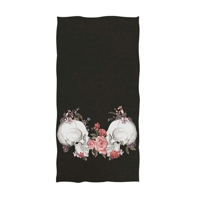 Naanle Stylish Skull Flower Pattern Soft Guest Hand Towels for Bathroom, Hotel, Gym and Spa (16 x 30 Inches,Black)