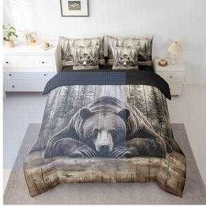 Erosebridal 7 Pcs Grizzly Bear Bedding Set King Hunting Wild Animal Comforter Set Rustic Farmhouse Cabin Bed in a Bag Western Country Quilt with Flat Fitted Sheet Vintage Forest Wildlife Room Decor