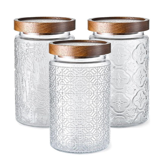 Adodeen 3-Pack 32oz Glass Jar With Airtight Lid,Kitchen Canisters For Countertop,Coffee Sugar Container Set,Pantry Glass Storage Containers For Flour,Candy,Loose Tea,Snack jar