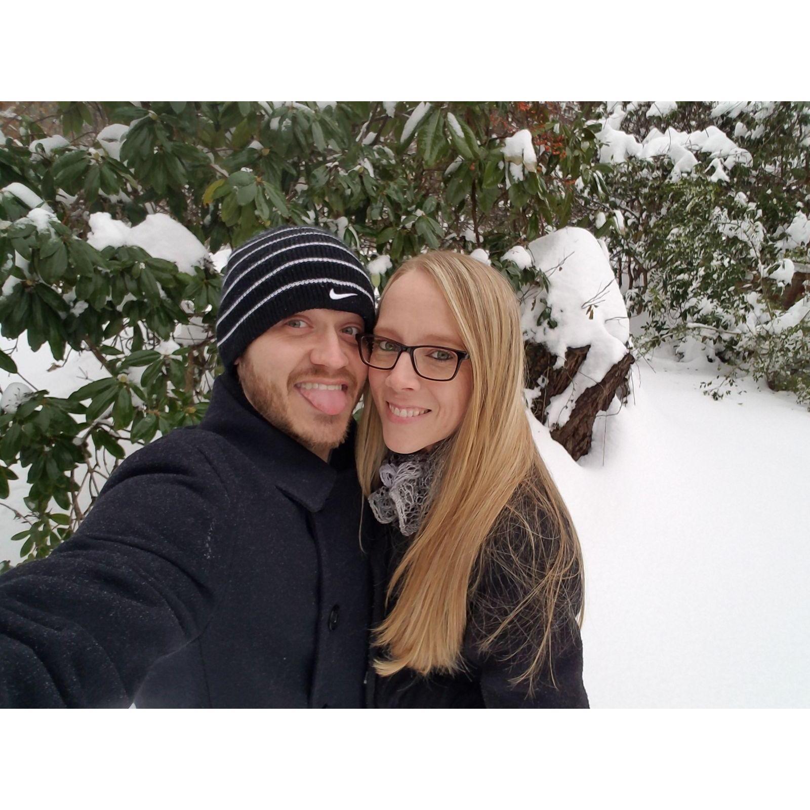 This was the day of our engagement after we drove home from Greensboro after getting 6+ inches of snow. Our concert was cancelled but we were happy together.