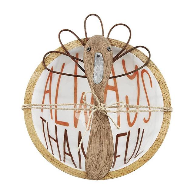 Mud Pie, Always Thankful Thanksgiving Enamel Set, bowl 3" x 5" dia | spreader 6 1/4"