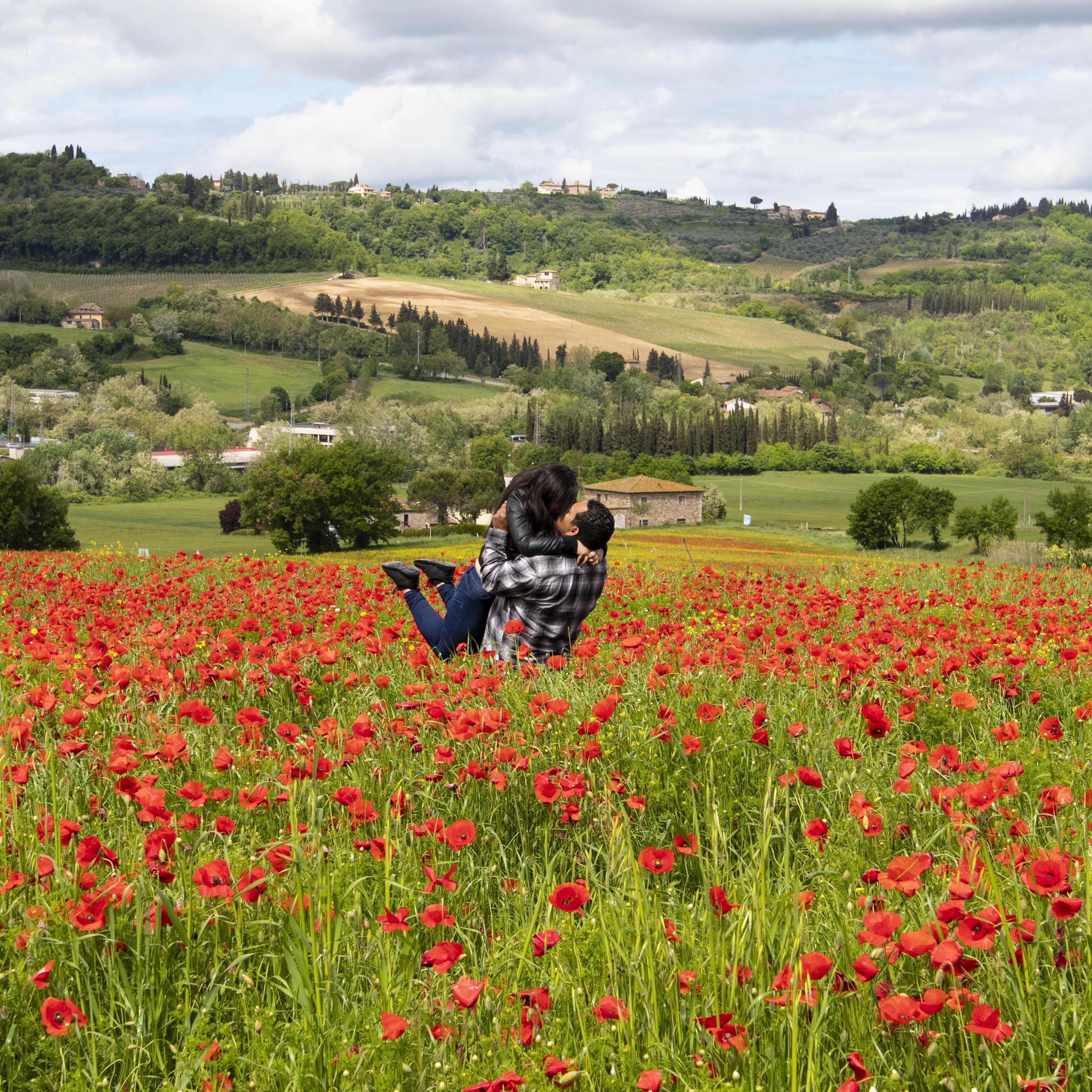 Embracing in the Tuscan Hillside