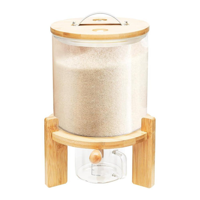 HAPPCUCOE 5L Grain Dispenser Multigrain Storage Jar Clear Glass Rice Flour Storage Sealed Jar Grain Storage Dry Food Beans Food Kitchen (5L)