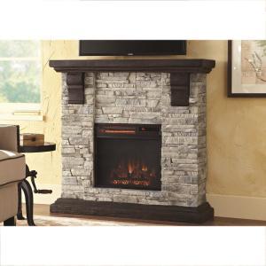 Highland 40 in. Media Console Electric Fireplace TV Stand in Faux Stone Gray
