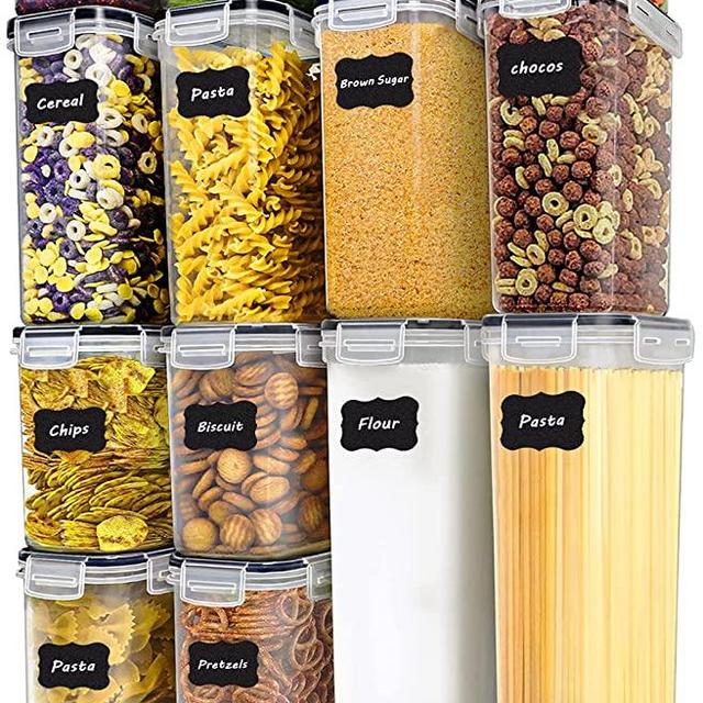 14 Pack Cereal Containers Storage Set, DDF iohEF Airtight Food Storage Containers Set with Lids BPA-Free Kitchen Pantry Organization and Storage for Cereal, Flour & Sugar - Includes Labels, Marker & Spoon Set
